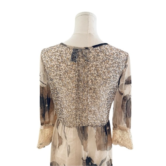 BKE Boutique Womens Small Sheer Floral Natural Earthy Tones Bohemian Flowy Tunic - Picture 4 of 5